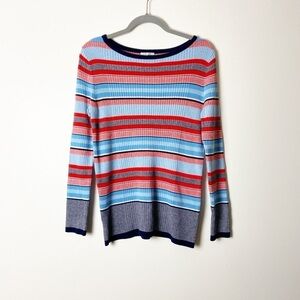 HALOGEN • Striped Ribbed Long Sleeve Sweater Sz M